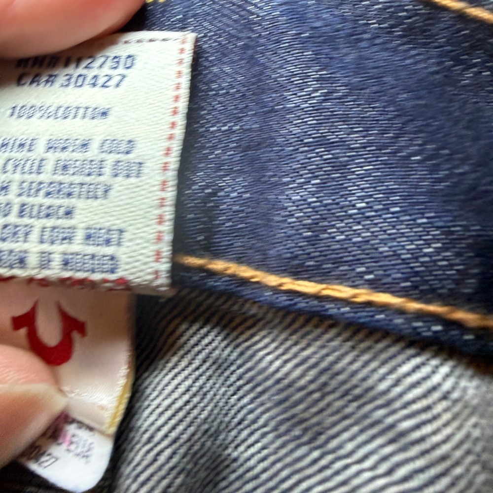 True Religion Bobby Jeans Mens 32 Dark Wash Straight Leg Horseshoe Stitching - Picture 10 of 13